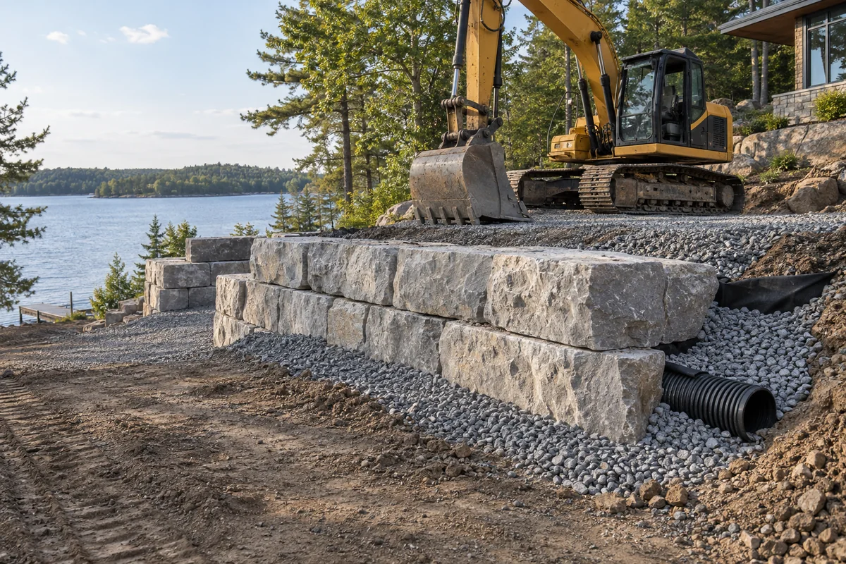 Armour Stone Retaining Walls finished detail in Cornwall, Ontario