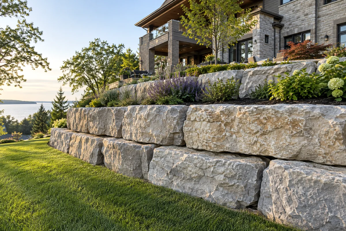 Commercial Retaining Walls active worksite overview in Cornwall, Ontario