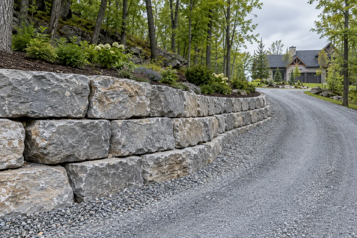 Large Precast Block Walls active worksite overview in Cornwall, Ontario
