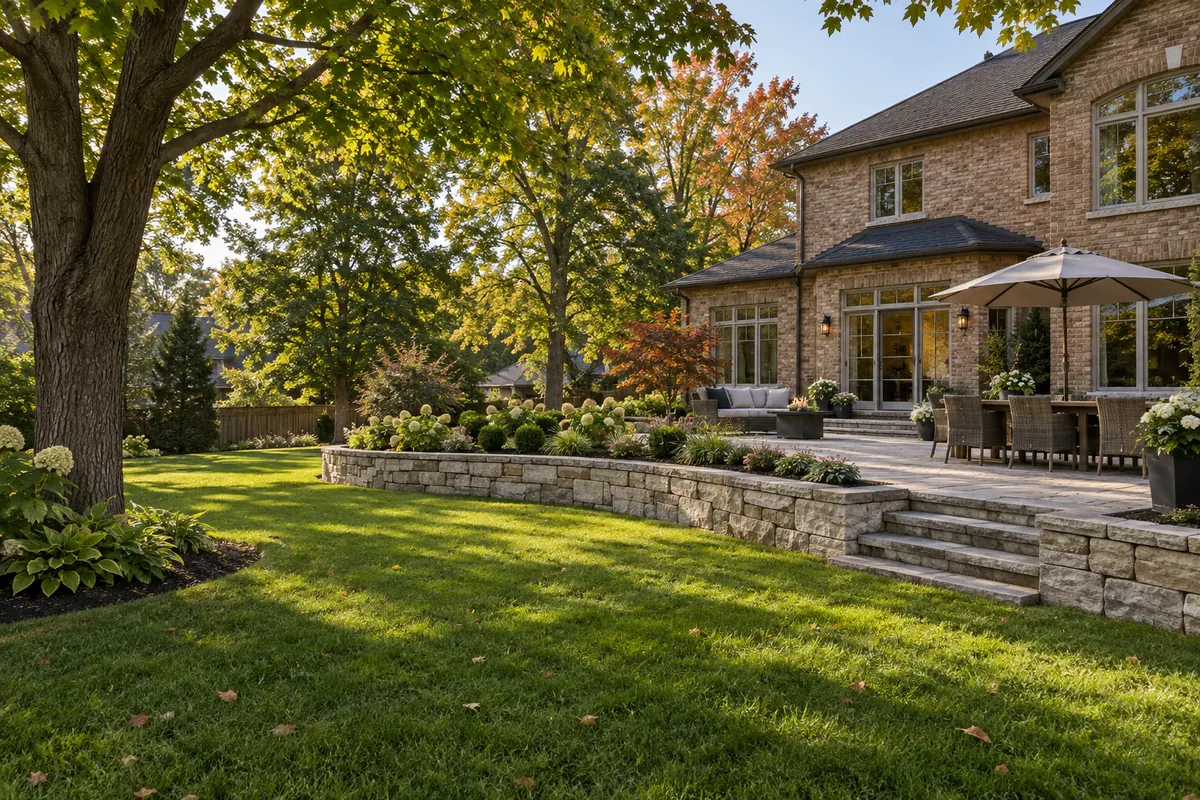 Segmental Block Retaining Walls active worksite overview in Cornwall, Ontario
