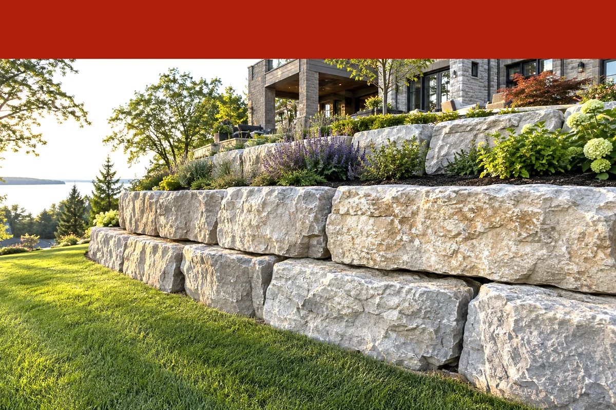 Terraced Retaining Walls active worksite overview in Cornwall, Ontario